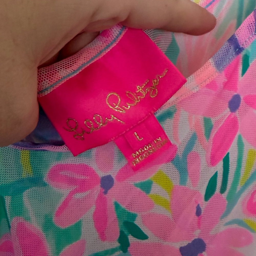 Lilly Pulitzer Swimsuit Cover Up Size Large Winni Coverup Floral Bright Pink - Picture 7 of 8